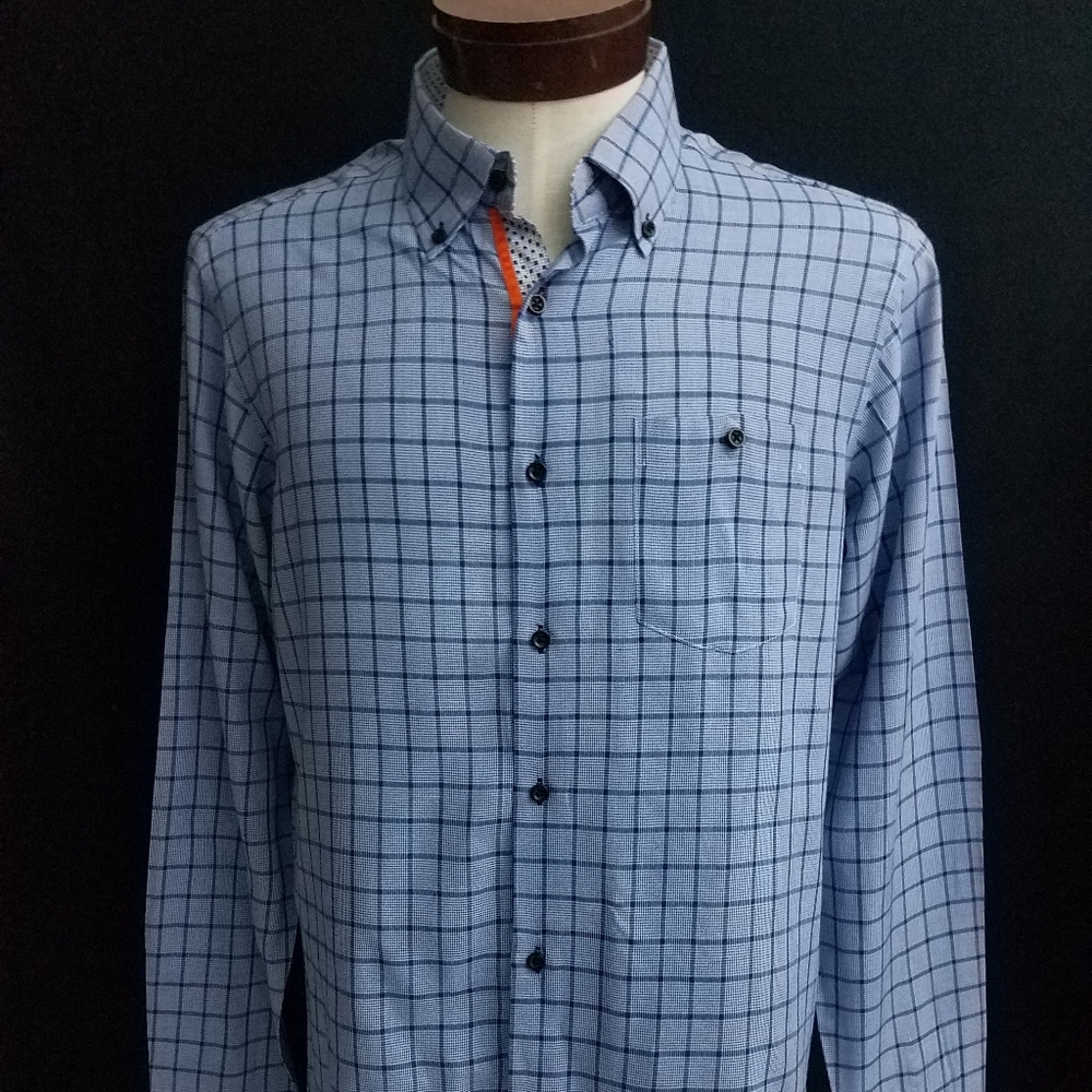 St Lynn Lincoln Light Blue Gray Checkered Shirt